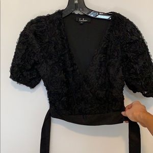Lulus black floral wrap top